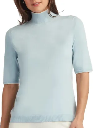 ELLEN TRACY Women's Mock Neck Sweater, Carlee Elbow Sleeve Turtleneck Pullover Shirt Top