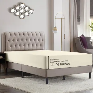 Empyrean Full Fitted Sheet - Deep Pocket, Fits 14-16 Inch Mattress, Ultra Soft Microfiber, Wrinkle-Resistant, Shrinkproof & Fade Resistant, Hotel-Quality Sheet for Full Size Beds, Beige Cream