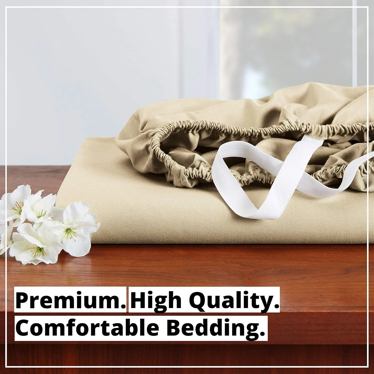 Empyrean Full Fitted Sheet - Deep Pocket, Fits 14-16 Inch Mattress, Ultra Soft Microfiber, Wrinkle-Resistant, Shrinkproof & Fade Resistant, Hotel-Quality Sheet for Full Size Beds, Beige Cream