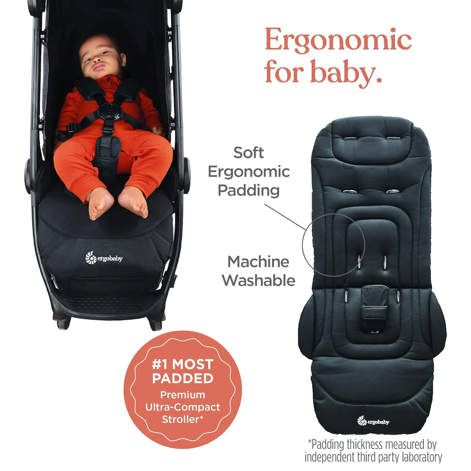 Ergobaby Metro  Compact Baby Stroller, Lightweight Umbrella Stroller Folds Down for Overhead Airplane Storage (Carries up to 50 lbs), Car Seat Compatible, Black