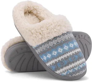 Evshine Warm Knit House Slippers for Women Comfy Fleece Lined Winter Slippers with Memory Foam and Indoor Outdoor Soles