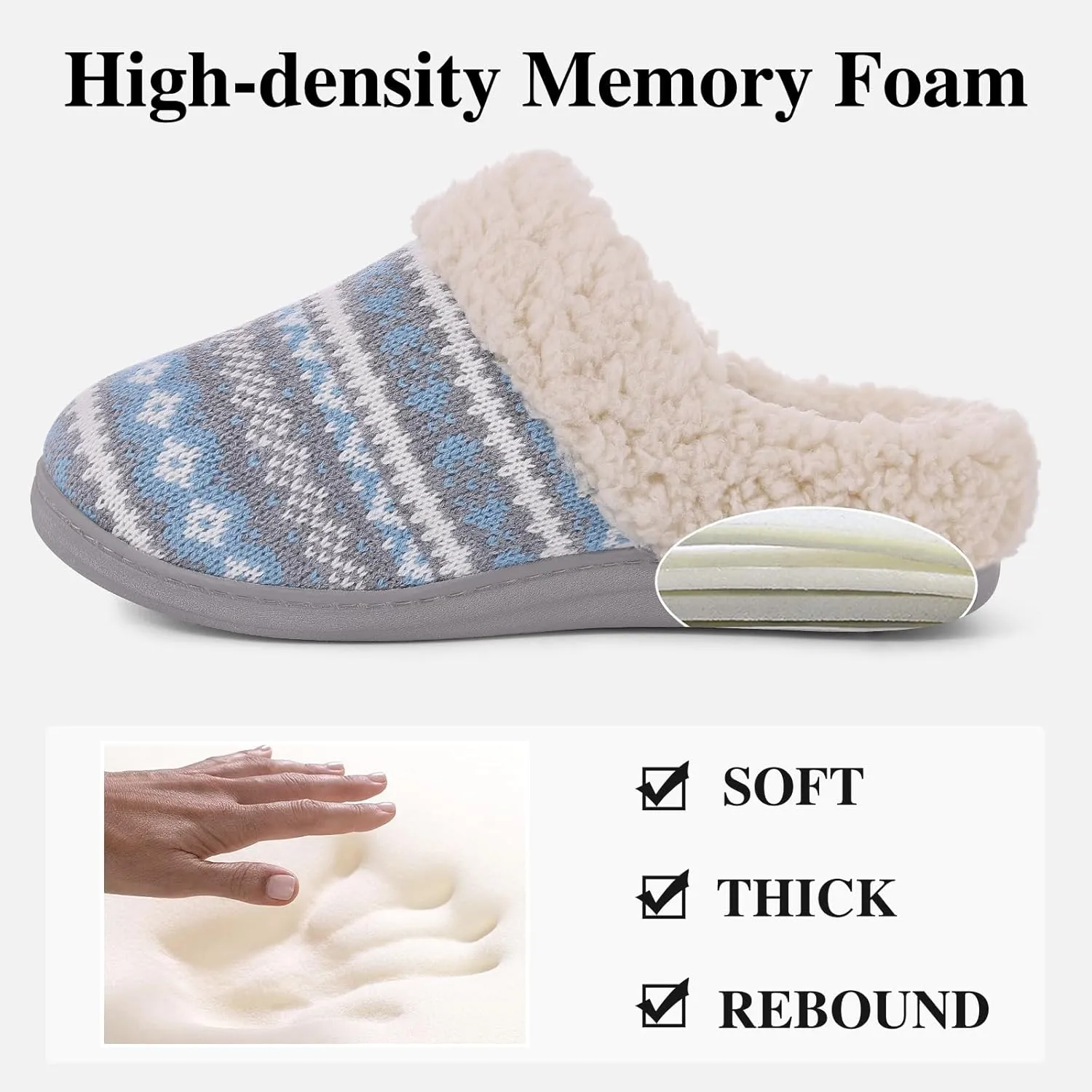 Evshine Warm Knit House Slippers for Women Comfy Fleece Lined Winter Slippers with Memory Foam and Indoor Outdoor Soles