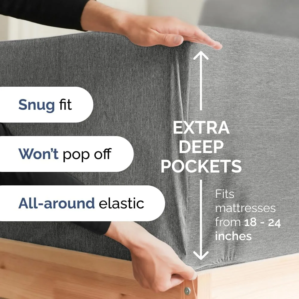 Extra Deep King Sheet Set - 6 Piece Breathable & Cooling Sheets - Hotel Luxury Bedding Set w/18-24 Inch Extra Deep Pockets - Easy Fit - Super Soft, Wrinkle Free and Comfy - Heathered Grey, King Size