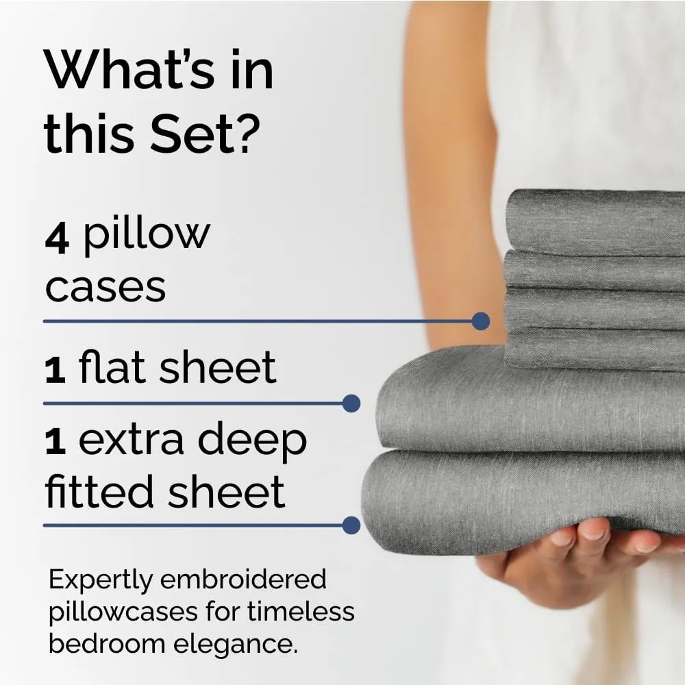 Extra Deep King Sheet Set - 6 Piece Breathable & Cooling Sheets - Hotel Luxury Bedding Set w/18-24 Inch Extra Deep Pockets - Easy Fit - Super Soft, Wrinkle Free and Comfy - Heathered Grey, King Size