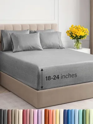 Extra Deep King Sheet Set - 6 Piece Breathable & Cooling Sheets - Hotel Luxury Bedding Set w/18-24 Inch Extra Deep Pockets - Easy Fit - Super Soft, Wrinkle Free and Comfy - Heathered Grey, King Size