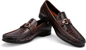 Fashion Leather Dress Shoes for Men, Premium Alligator Printed Buckle Loafer Casual Party Shoes Slip on Penny Loafer for Mens