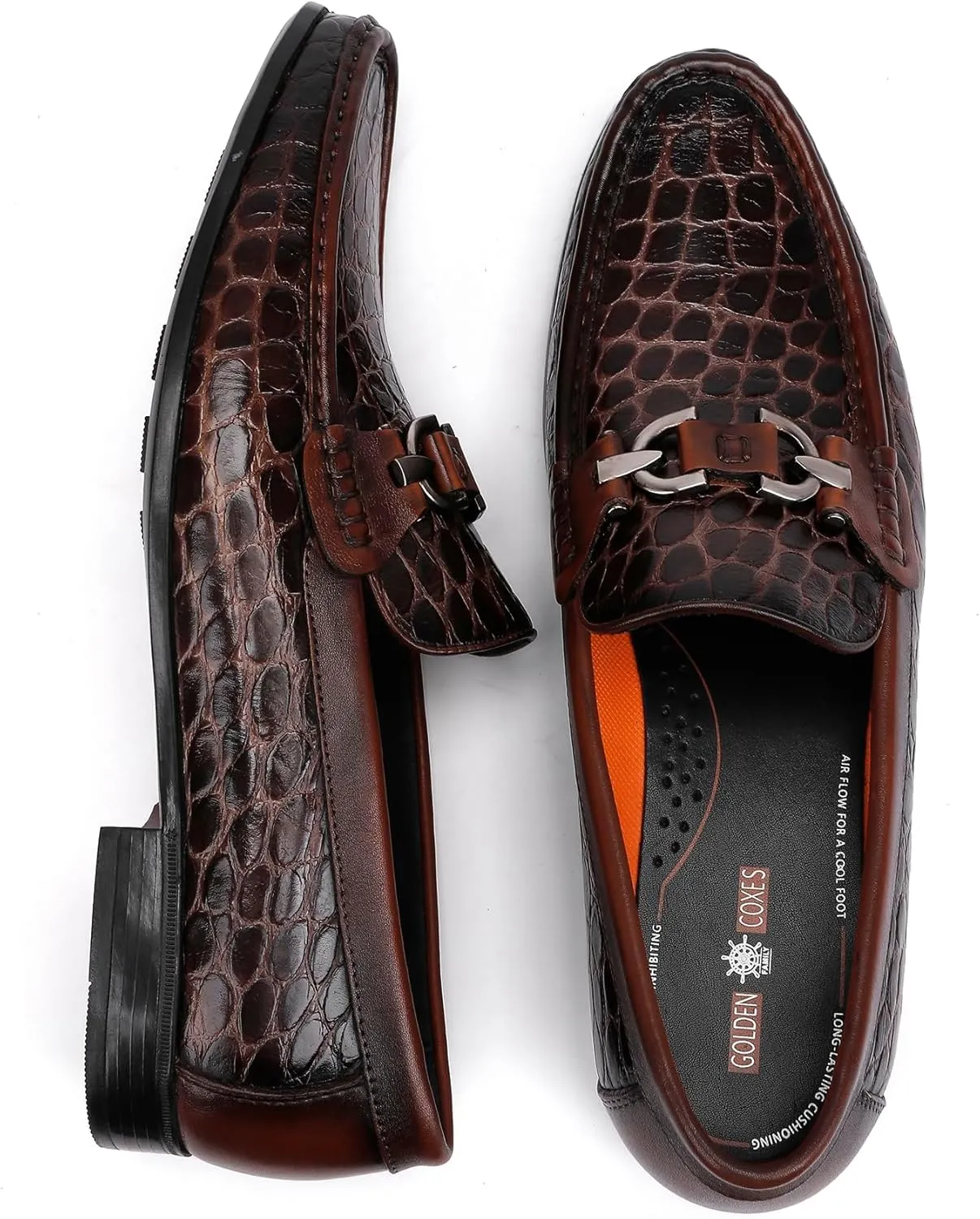 Fashion Leather Dress Shoes for Men, Premium Alligator Printed Buckle Loafer Casual Party Shoes Slip on Penny Loafer for Mens