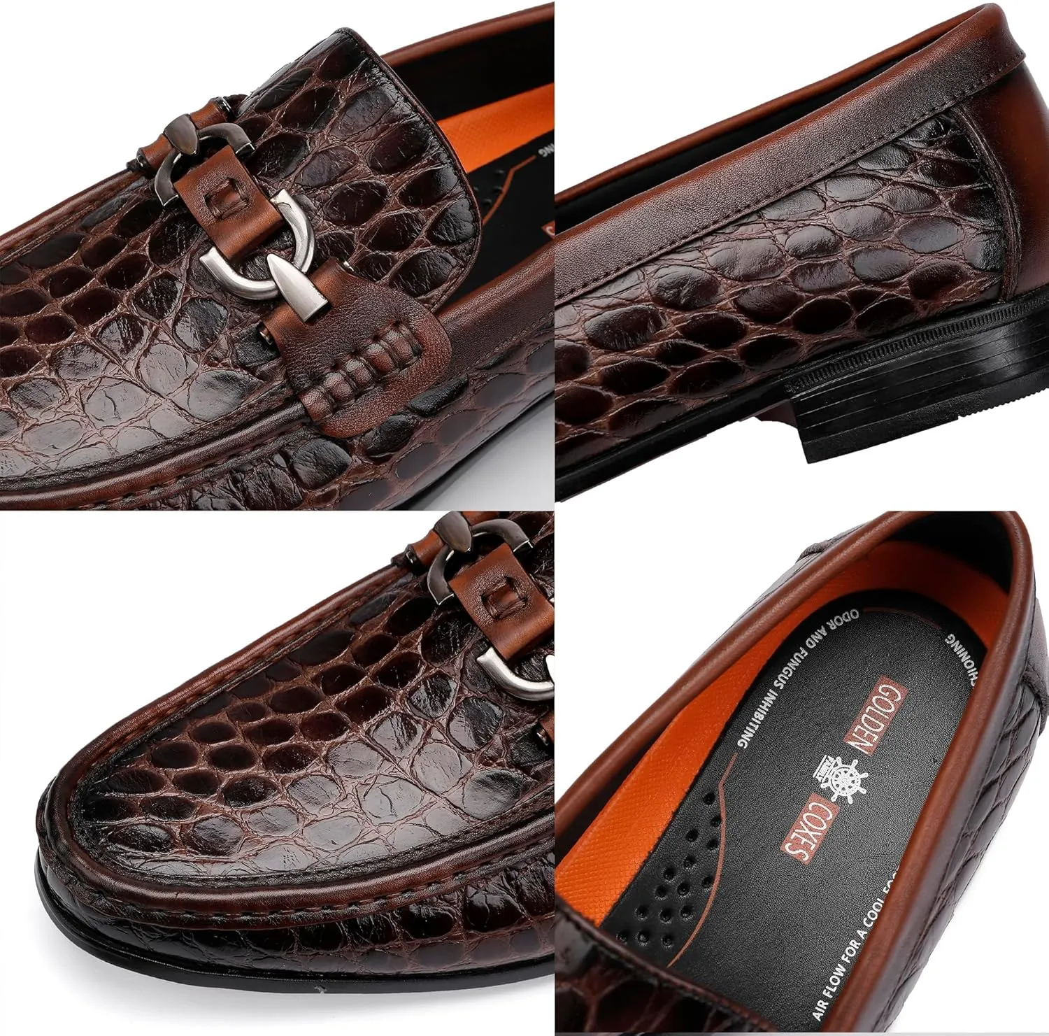 Fashion Leather Dress Shoes for Men, Premium Alligator Printed Buckle Loafer Casual Party Shoes Slip on Penny Loafer for Mens