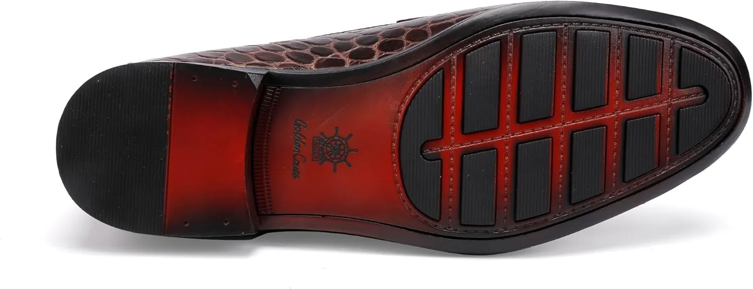 Fashion Leather Dress Shoes for Men, Premium Alligator Printed Buckle Loafer Casual Party Shoes Slip on Penny Loafer for Mens