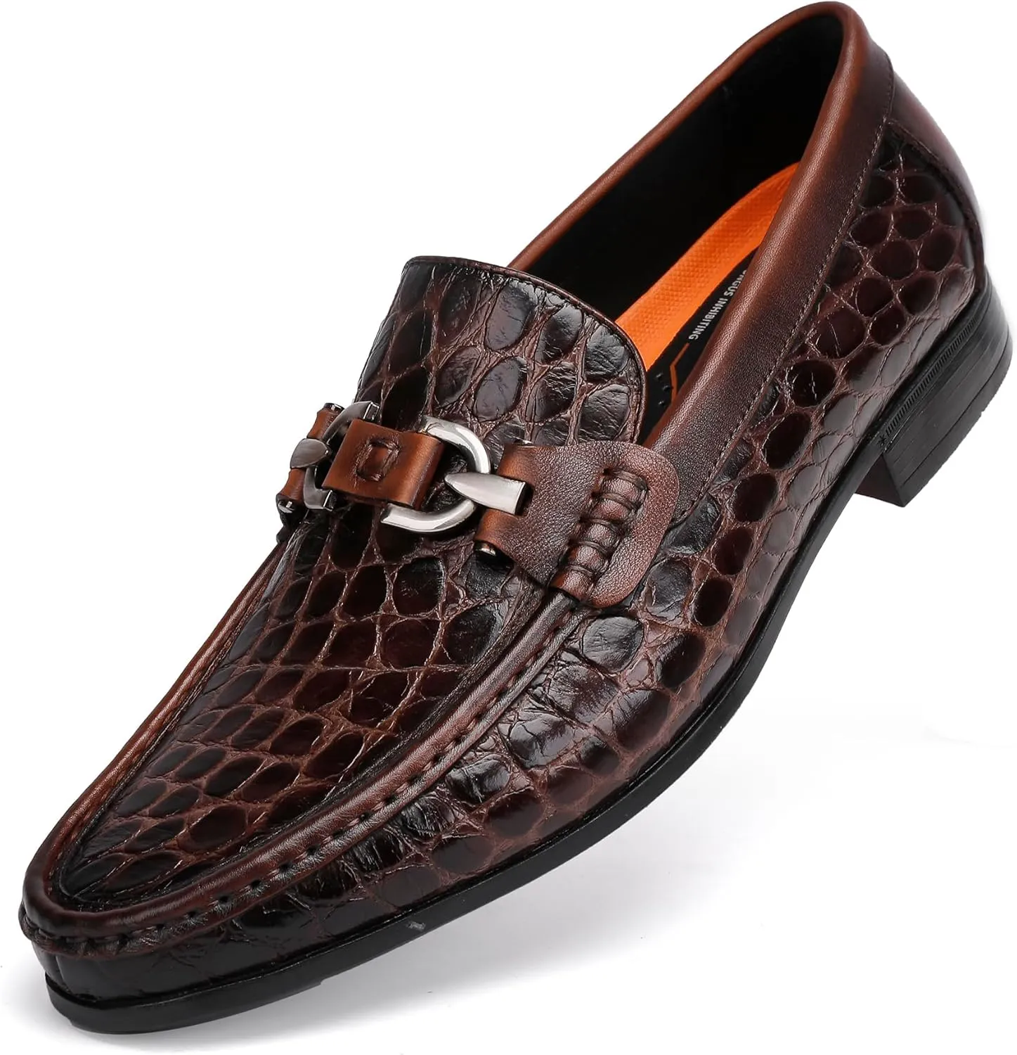 Fashion Leather Dress Shoes for Men, Premium Alligator Printed Buckle Loafer Casual Party Shoes Slip on Penny Loafer for Mens