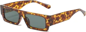 Fashion Rectangle Women Sunglasses Vintage Leopard Dark Green Eyewear Men Flat Top Sun Glasses Shades Uv400