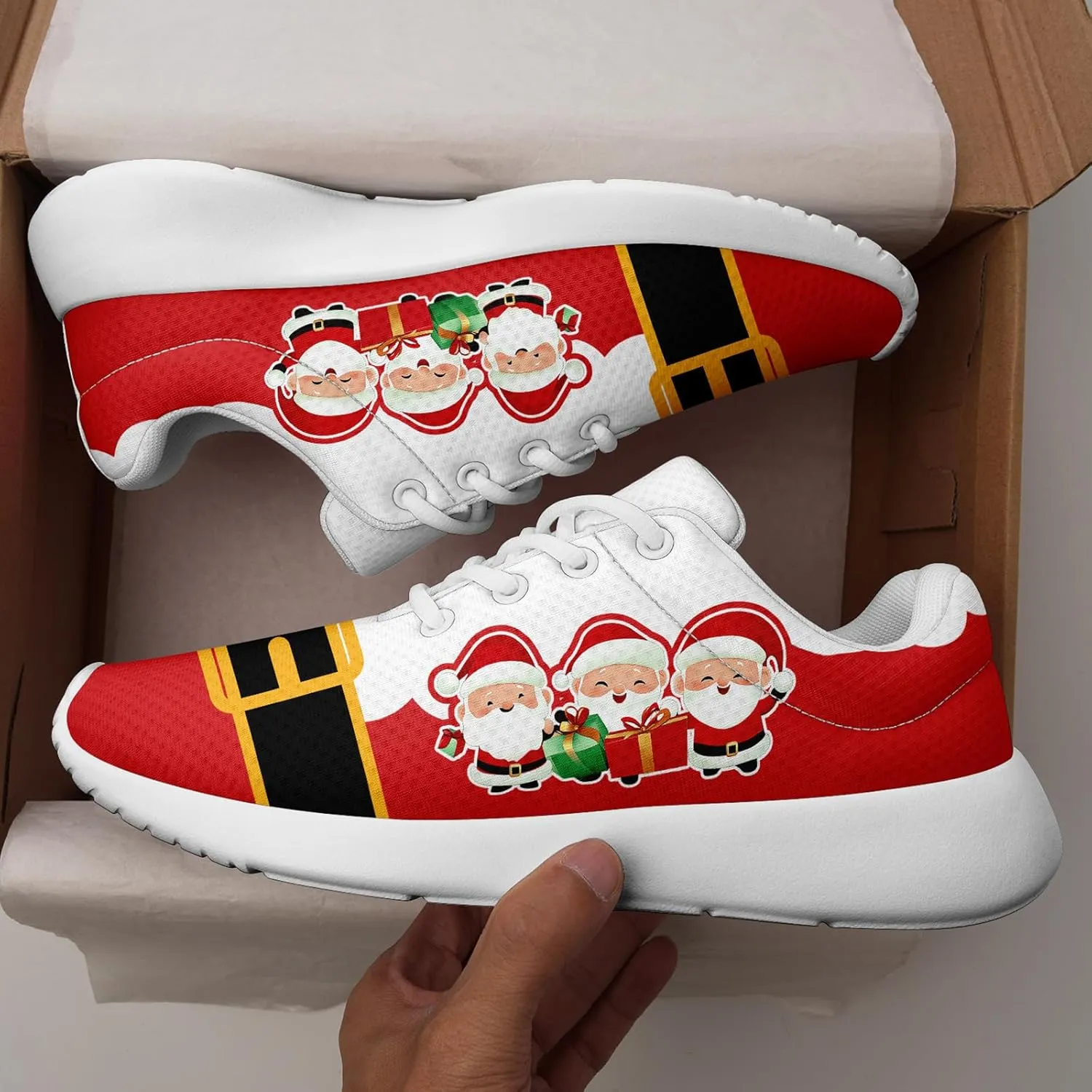 Festive Christmas Santa Sneakers for Men & Women Comfortable Shoes Red White Lightweight Breathable Walking Sneaker