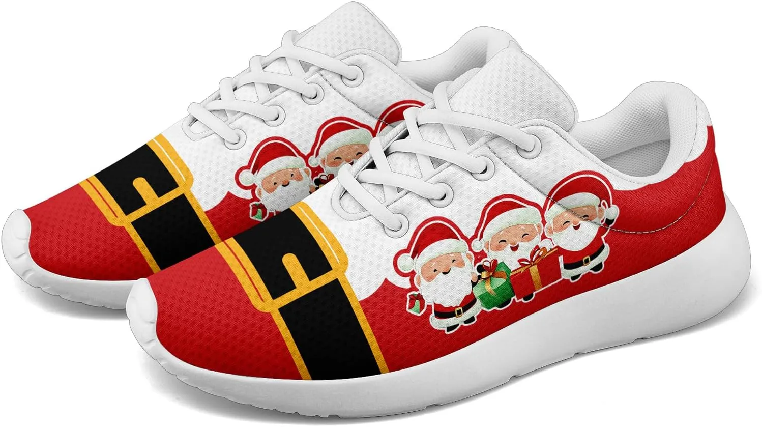 Festive Christmas Santa Sneakers for Men & Women Comfortable Shoes Red White Lightweight Breathable Walking Sneaker