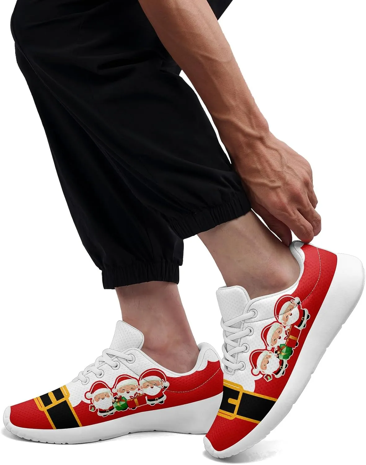 Festive Christmas Santa Sneakers for Men & Women Comfortable Shoes Red White Lightweight Breathable Walking Sneaker