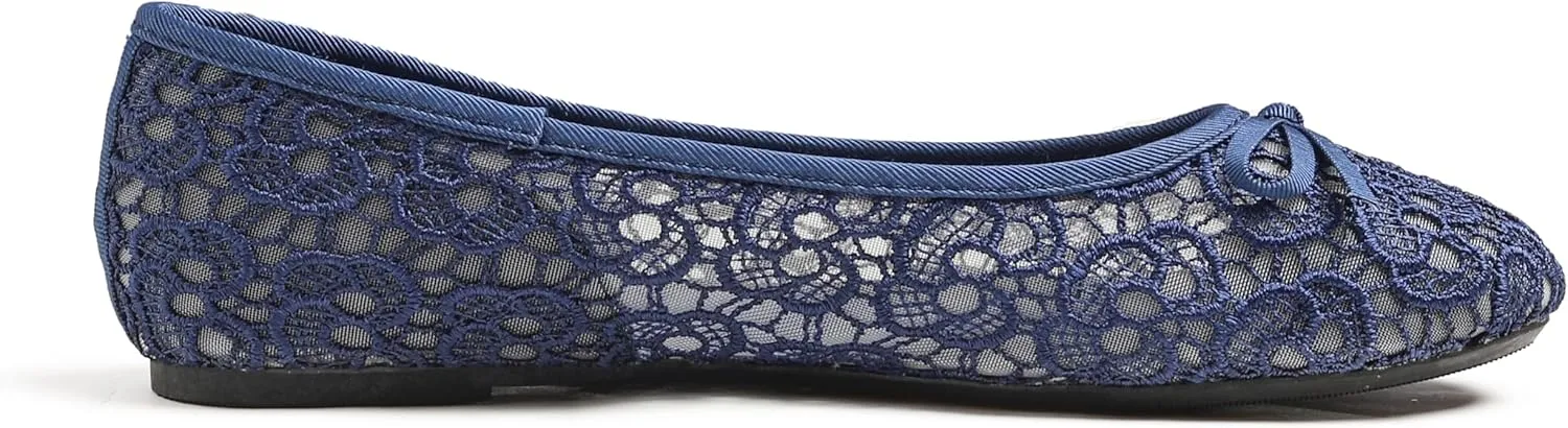 FEVERSOLE Round Toe Lace Ballet Crochet Flats Women's Comfy Breathable Shoes