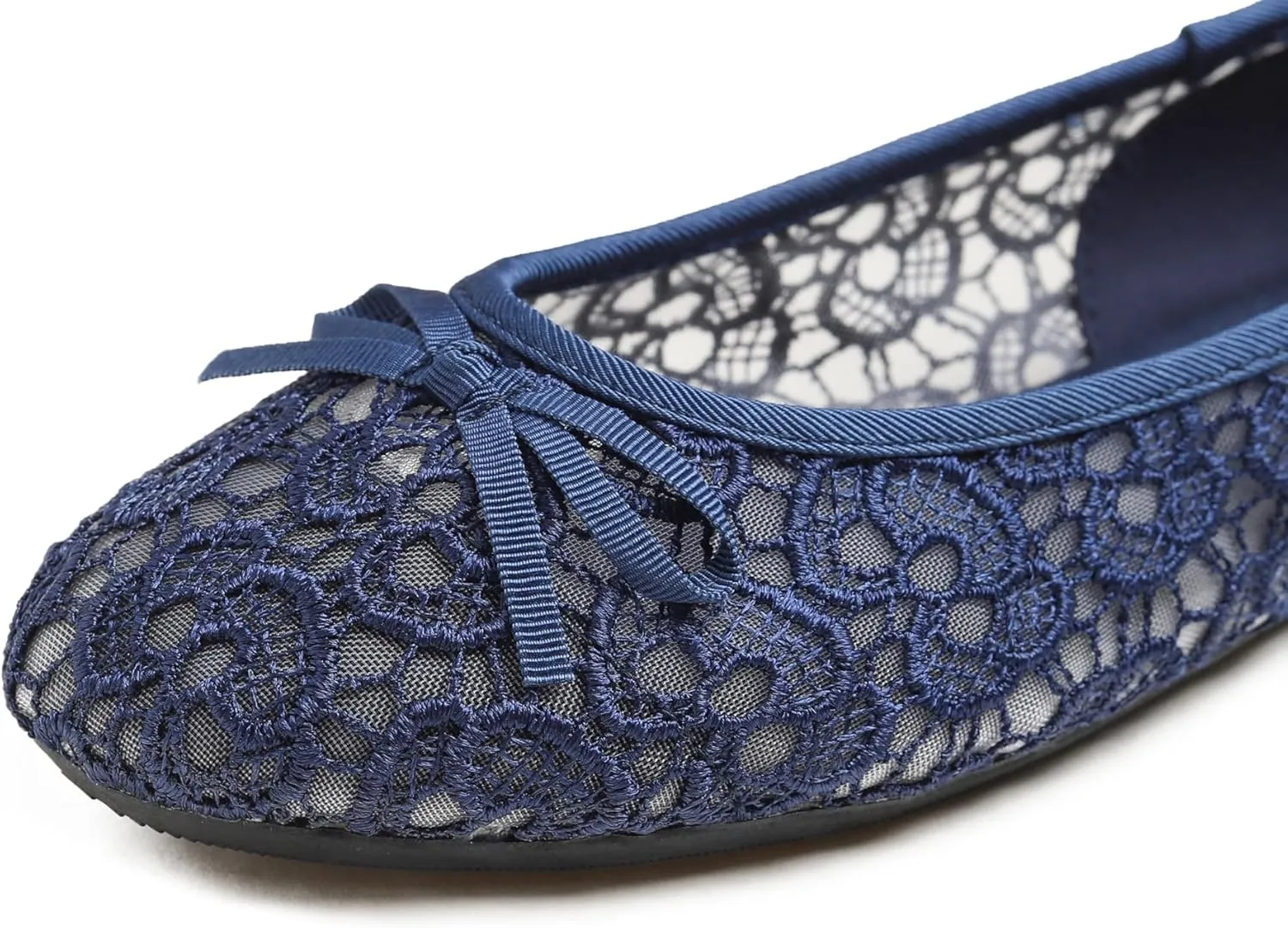 FEVERSOLE Round Toe Lace Ballet Crochet Flats Women's Comfy Breathable Shoes
