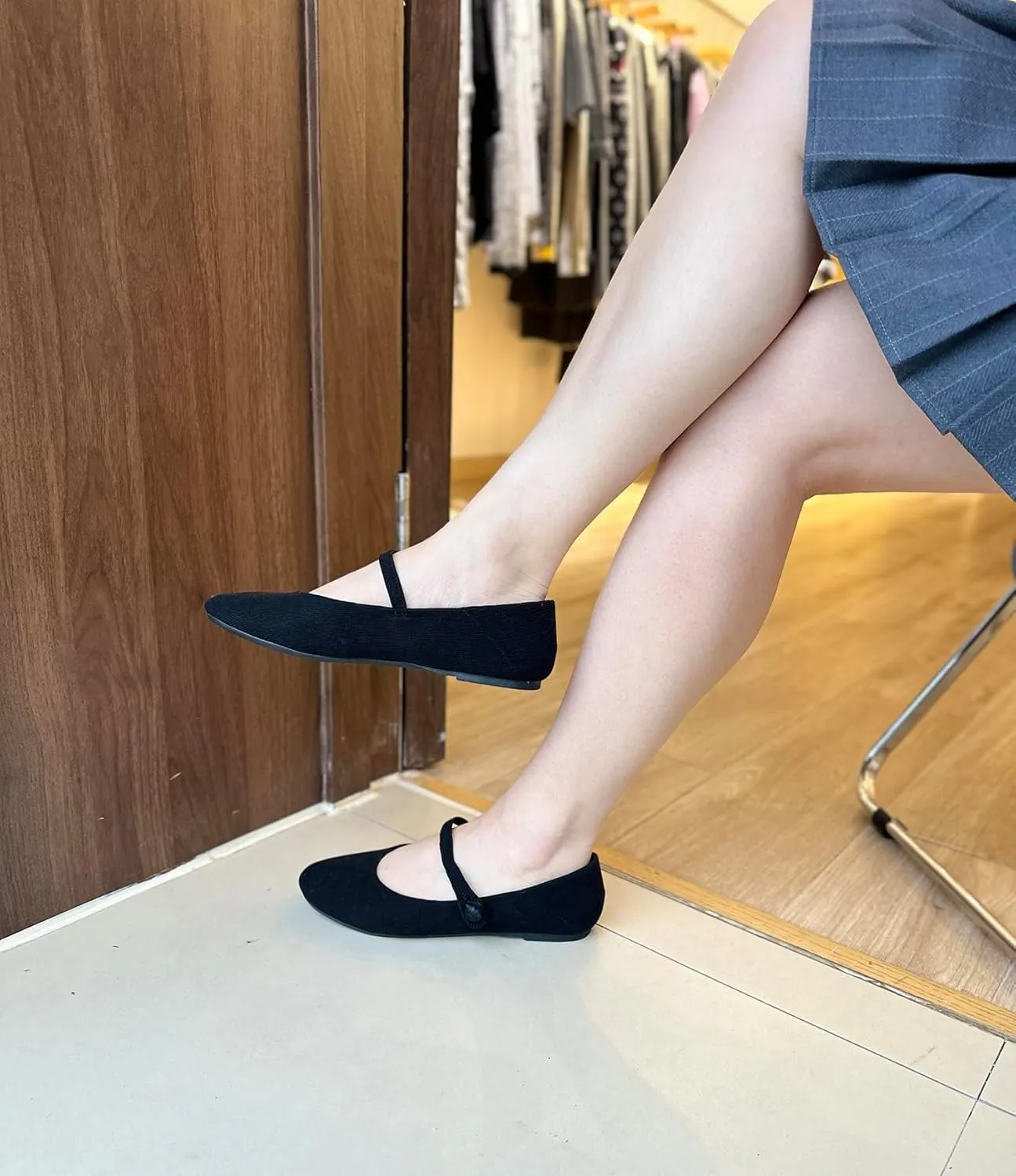 FEVERSOLE Women's Mary Jane Fashion Round Toe Easy Buckle Slip On Flats