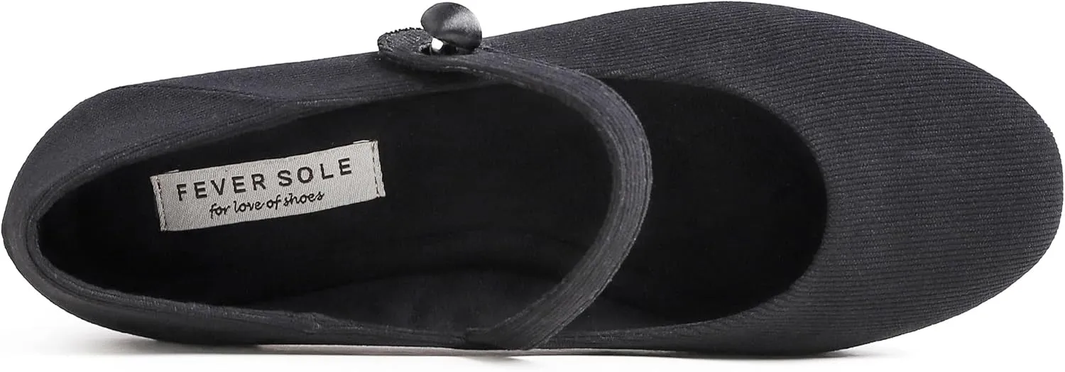 FEVERSOLE Women's Mary Jane Fashion Round Toe Easy Buckle Slip On Flats