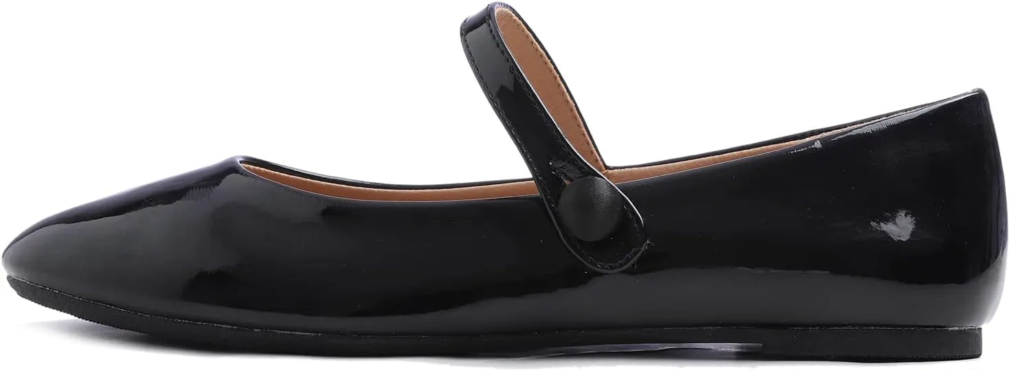 FEVERSOLE Women's Mary Jane Fashion Round Toe Easy Buckle Slip On Flats
