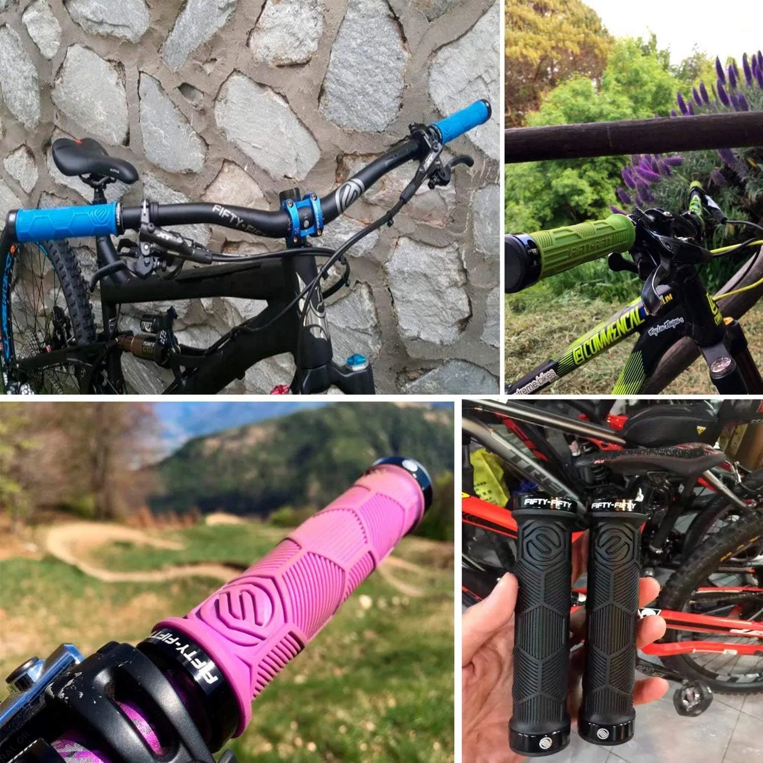 FIFTY-FIFTY Double Lock-On Mountain Bike Grips, Bicycle Handlebar Locking Grips, Non-Slip MTB Handle