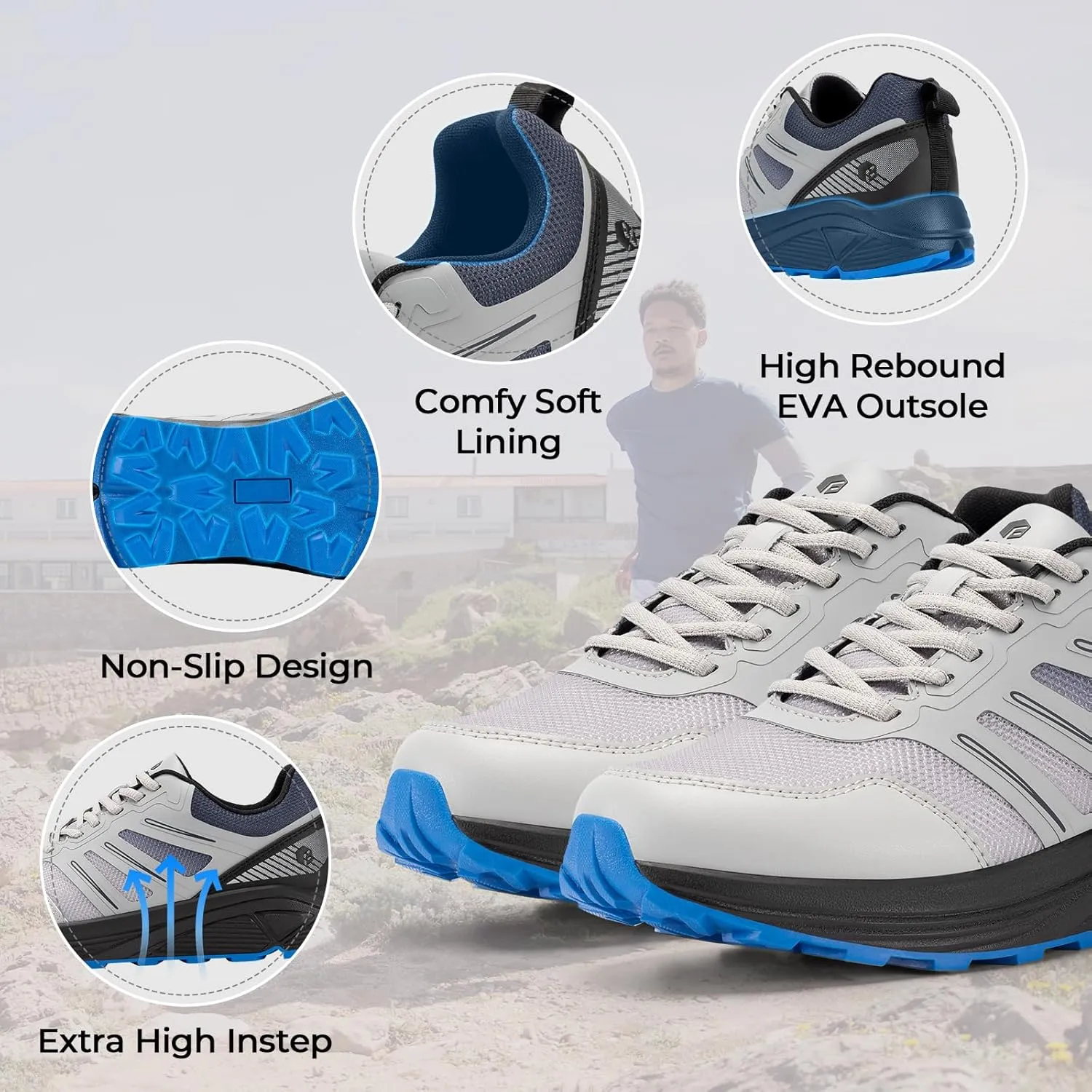 FitVille Extra Wide Sneakers for Men with Wide Toe Box Lightweight Running Shoes for Diabetic Men, Flat Feet, Heel Pain & Plantar Fasciitis Relief