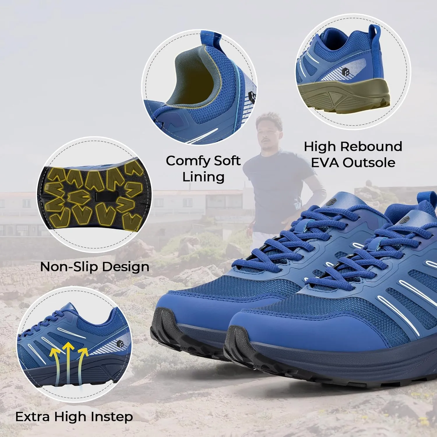 FitVille Wide Toe Box Sneakers for Men - Lightweight, Breathable Running Shoes for Diabetic Men, Flat Feet, Heel Pain & Plantar Fasciitis Relief