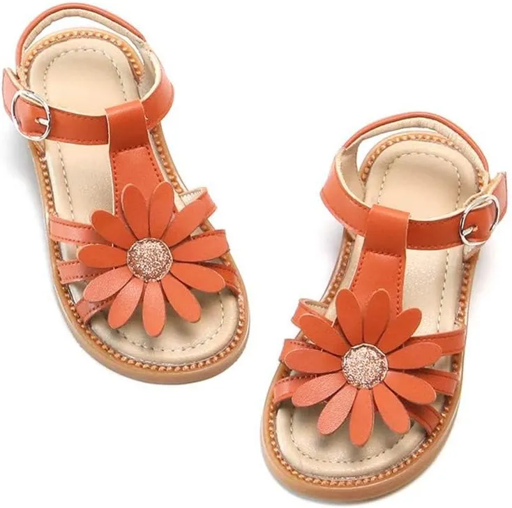 Flaryzone Toddler Little Girls Glitter Flower Open-Toe Flat Dress Sandals Summer Shoes