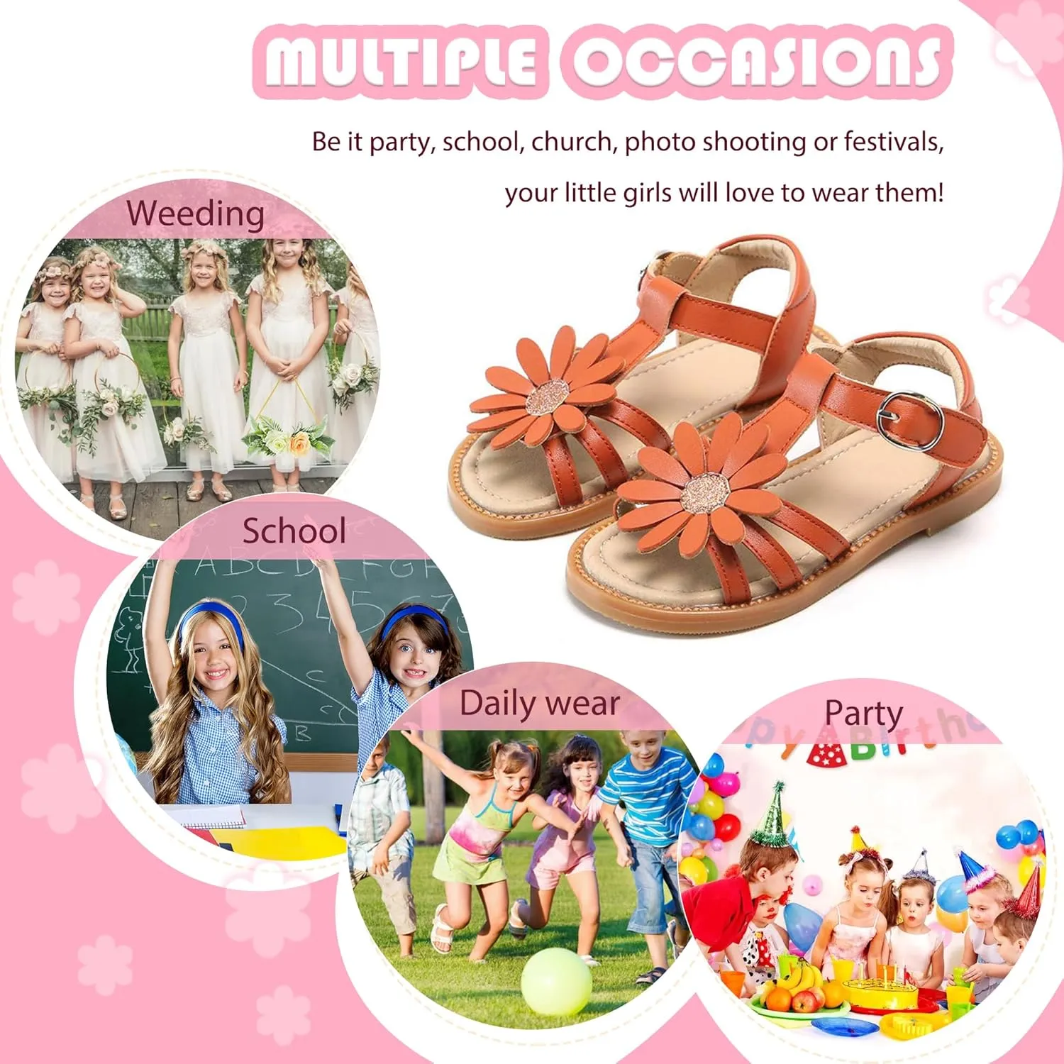 Flaryzone Toddler Little Girls Glitter Flower Open-Toe Flat Dress Sandals Summer Shoes