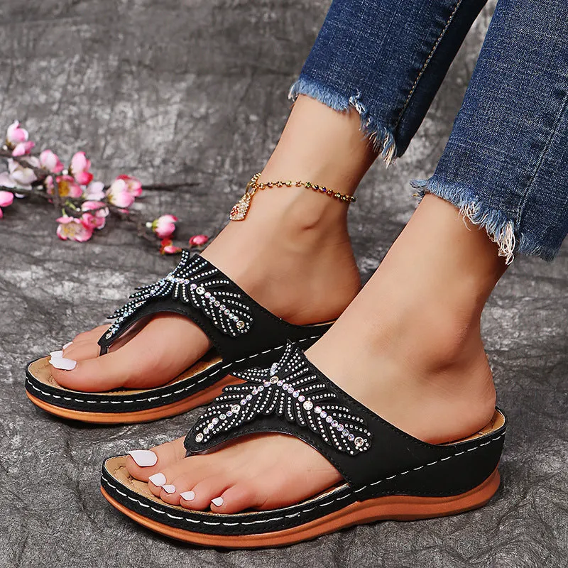 Flat lightweight rhinestone flip flops