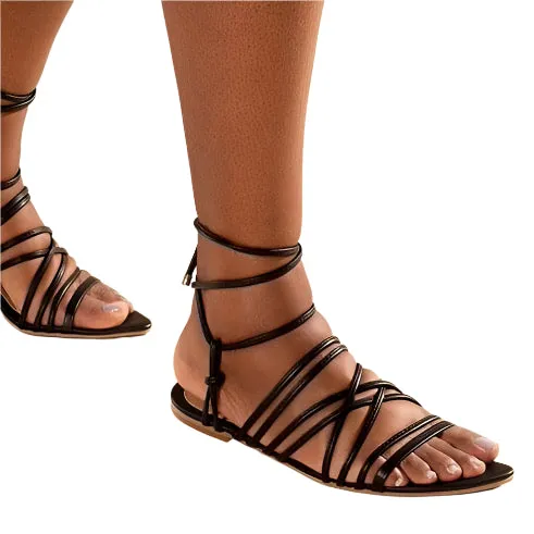 Flat mega-strap vegan sandal by Arenaria - black