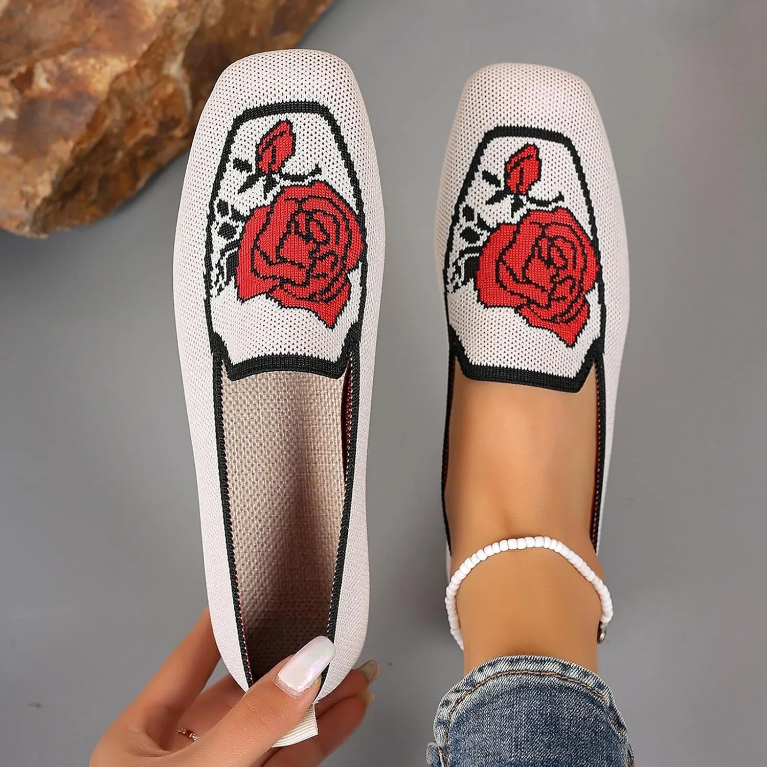 Flats for Women Knit Ballet Flats Slip On Loafer Shoes Comfort Work Shoe