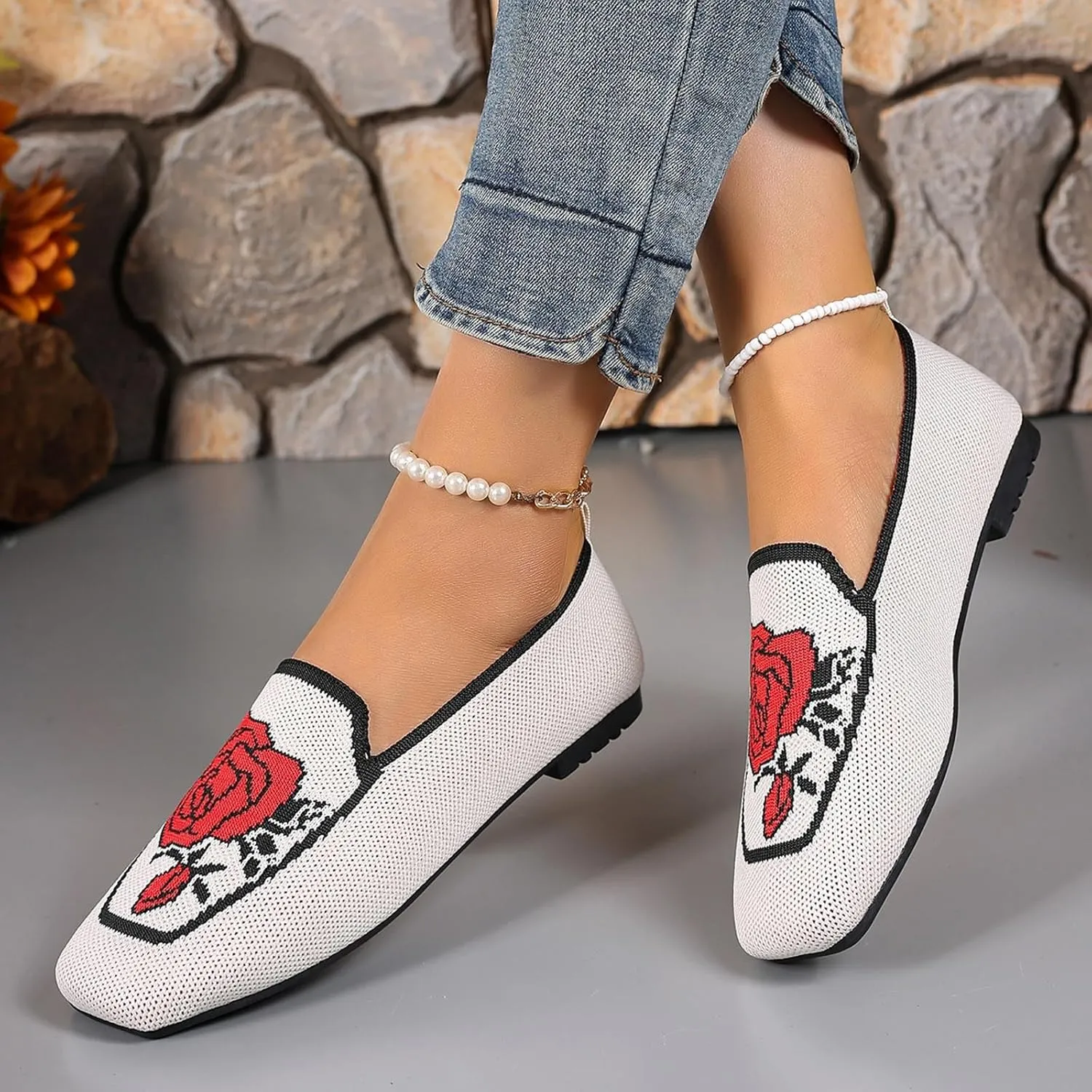 Flats for Women Knit Ballet Flats Slip On Loafer Shoes Comfort Work Shoe