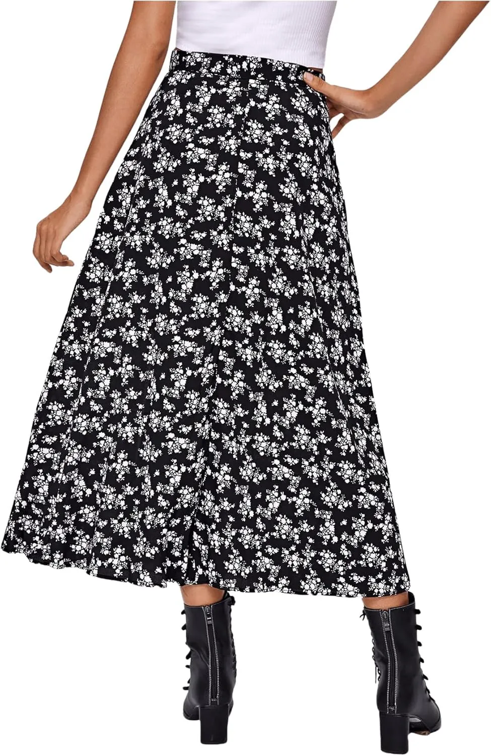 Floerns Women's Boho Floral High Waist Split A Line Midi Skirt