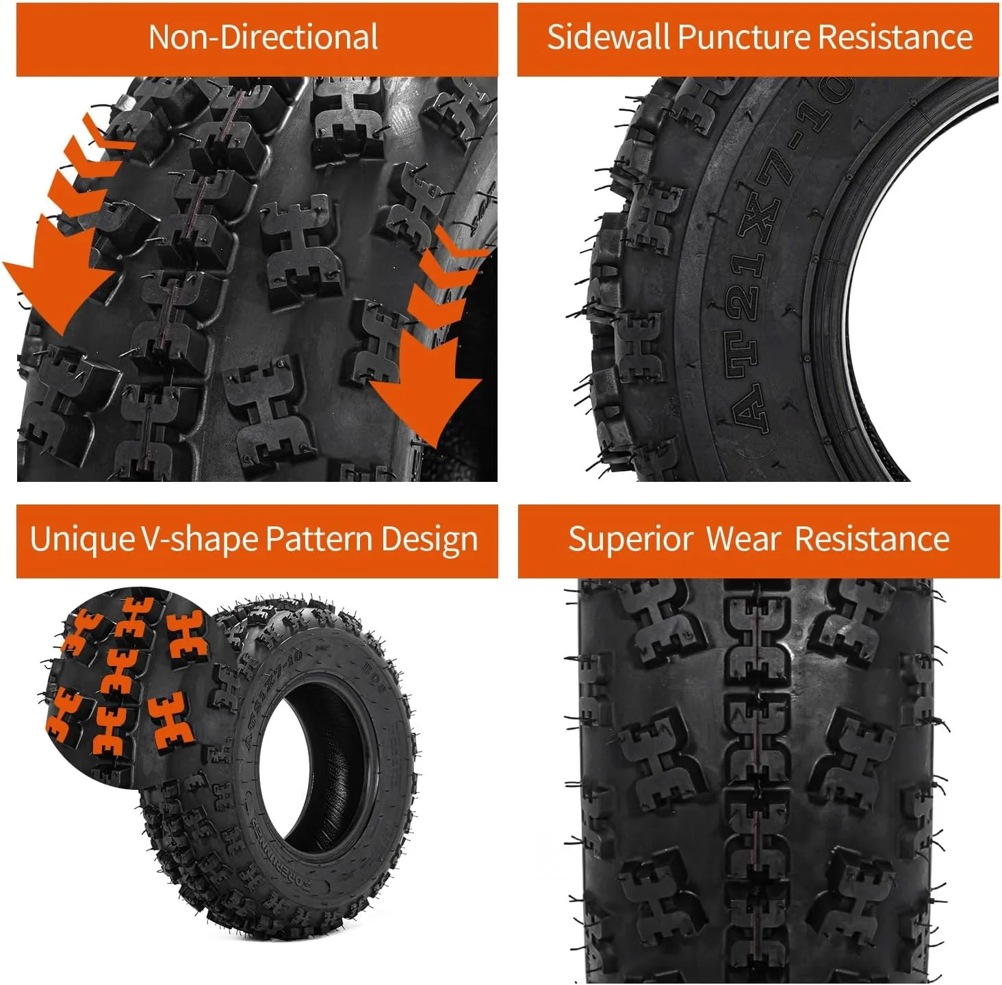 FORERUNNER Sport ATV Tires 21x7-10 & 20X10-9 6PR ATV UTV Go Kart All-Terrain Off-Road Tire Tubeless Tires (Pack of 4)