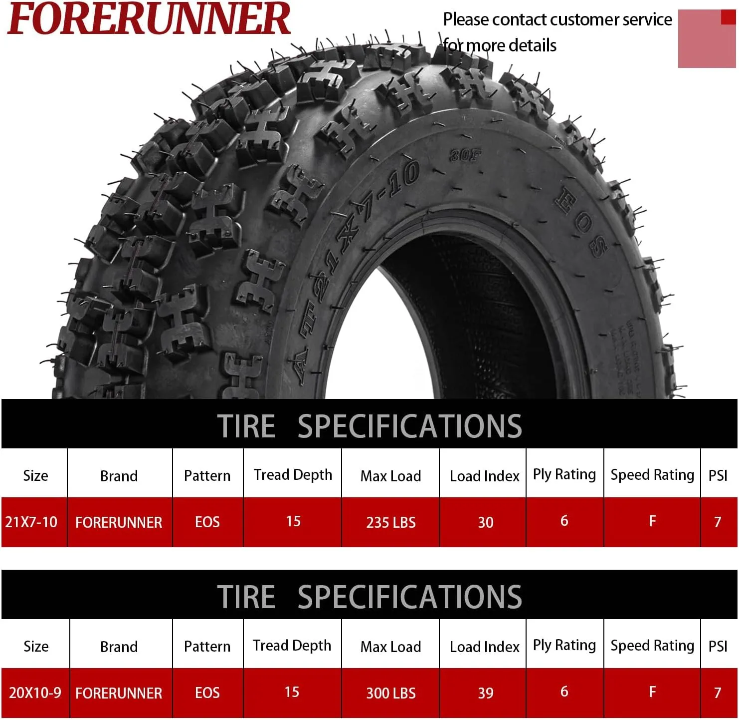 FORERUNNER Sport ATV Tires 21x7-10 & 20X10-9 6PR ATV UTV Go Kart All-Terrain Off-Road Tire Tubeless Tires (Pack of 4)