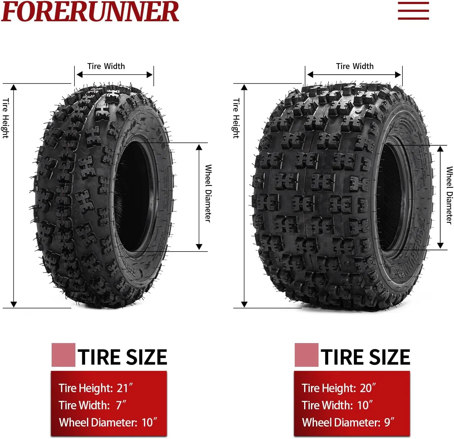 FORERUNNER Sport ATV Tires 21x7-10 & 20X10-9 6PR ATV UTV Go Kart All-Terrain Off-Road Tire Tubeless Tires (Pack of 4)
