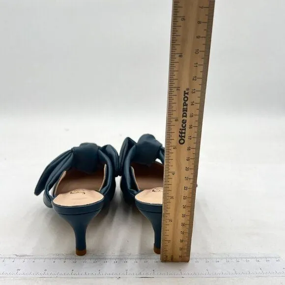 FOWT Navy Pointed Toe Slip On Mules with Bow Kitten Heel Backless Sandals