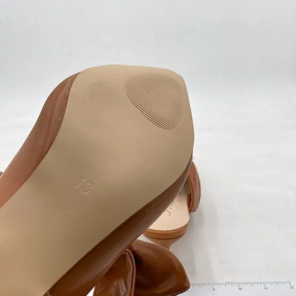 FOWT Nude Burnished  Pointed Toe Slip On Mules with Bow Kitten Heel Sandals