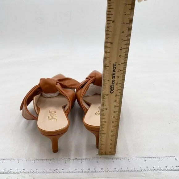 FOWT Nude Burnished  Pointed Toe Slip On Mules with Bow Kitten Heel Sandals