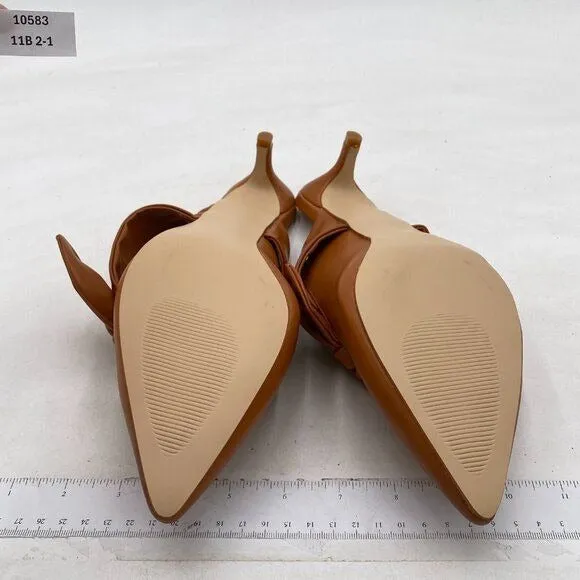 FOWT Nude Burnished  Pointed Toe Slip On Mules with Bow Kitten Heel Sandals