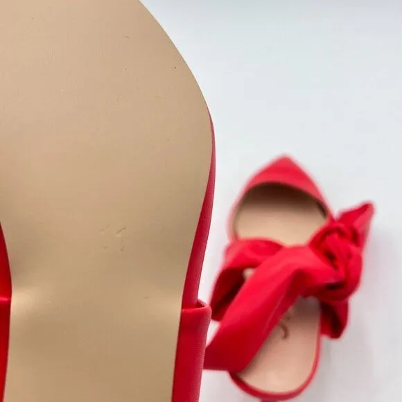 FOWT Red Pointed Toe Slip On Mules with Bow Kitten Heel Backless Dress Sandals