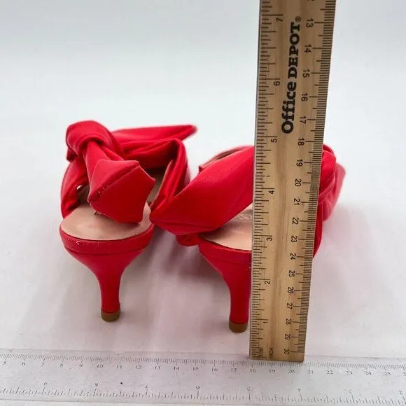 FOWT Red Pointed Toe Slip On Mules with Bow Kitten Heel Backless Dress Sandals