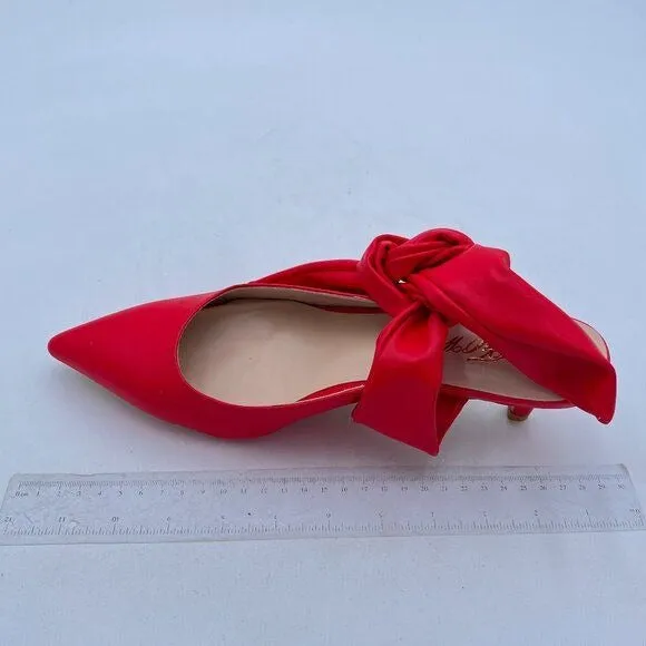 FOWT Red Pointed Toe Slip On Mules with Bow Kitten Heel Backless Dress Sandals
