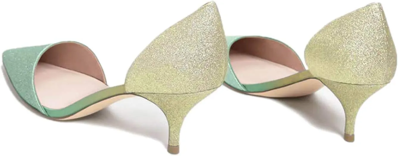 FOWT Women Closed Pointed Toe Kitten Heel Pumps Slip On Two Toned D'Orsay Low Stiletto Sandals Ladies Chic Shoes for Dress Office Party 4-16 M US