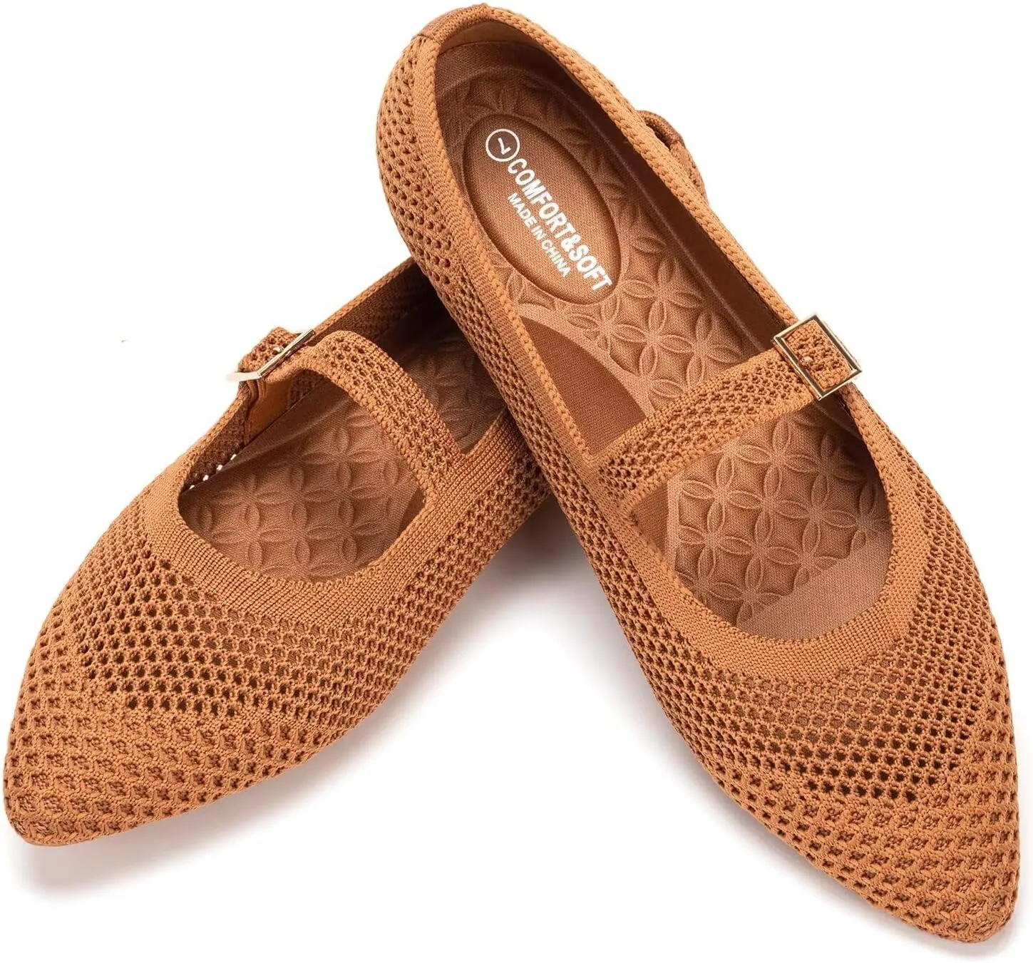 Frank Mully Women's Mesh Flats Mary Jane Shoes Pointed Toe Lightweight with Adjustable Instep Strap Knit Flat Shoes for Women Dressy Casual Washable Walking Shoes