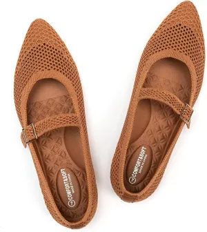 Frank Mully Women's Mesh Flats Mary Jane Shoes Pointed Toe Lightweight with Adjustable Instep Strap Knit Flat Shoes for Women Dressy Casual Washable Walking Shoes