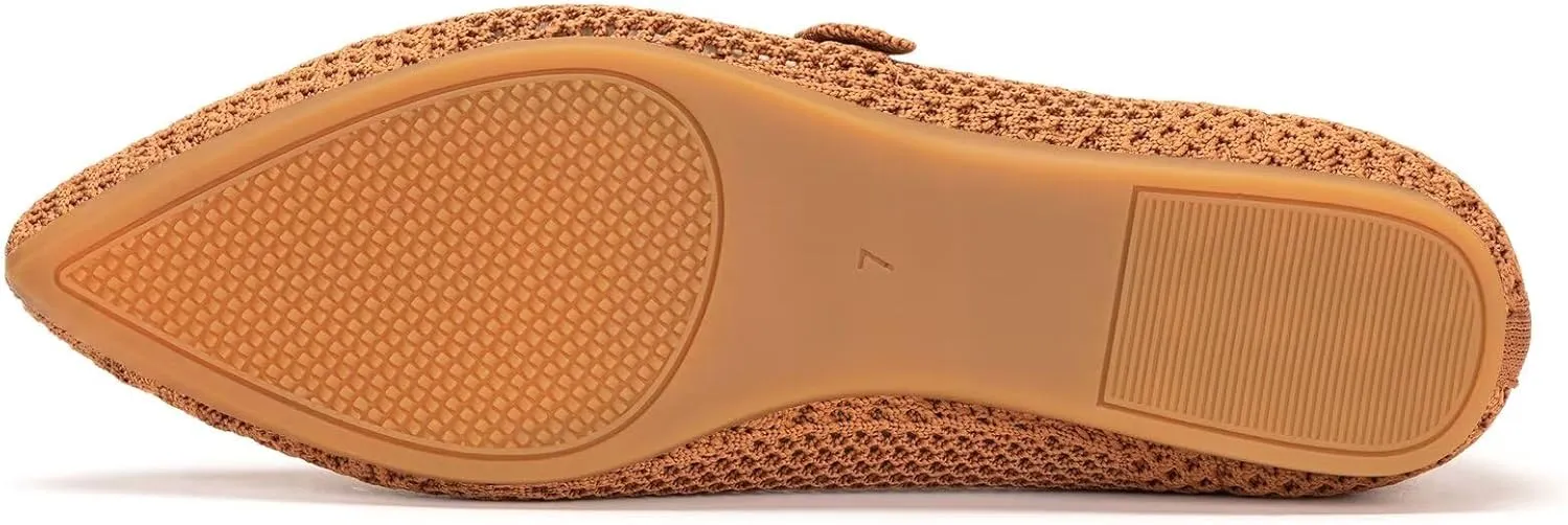 Frank Mully Women's Mesh Flats Mary Jane Shoes Pointed Toe Lightweight with Adjustable Instep Strap Knit Flat Shoes for Women Dressy Casual Washable Walking Shoes