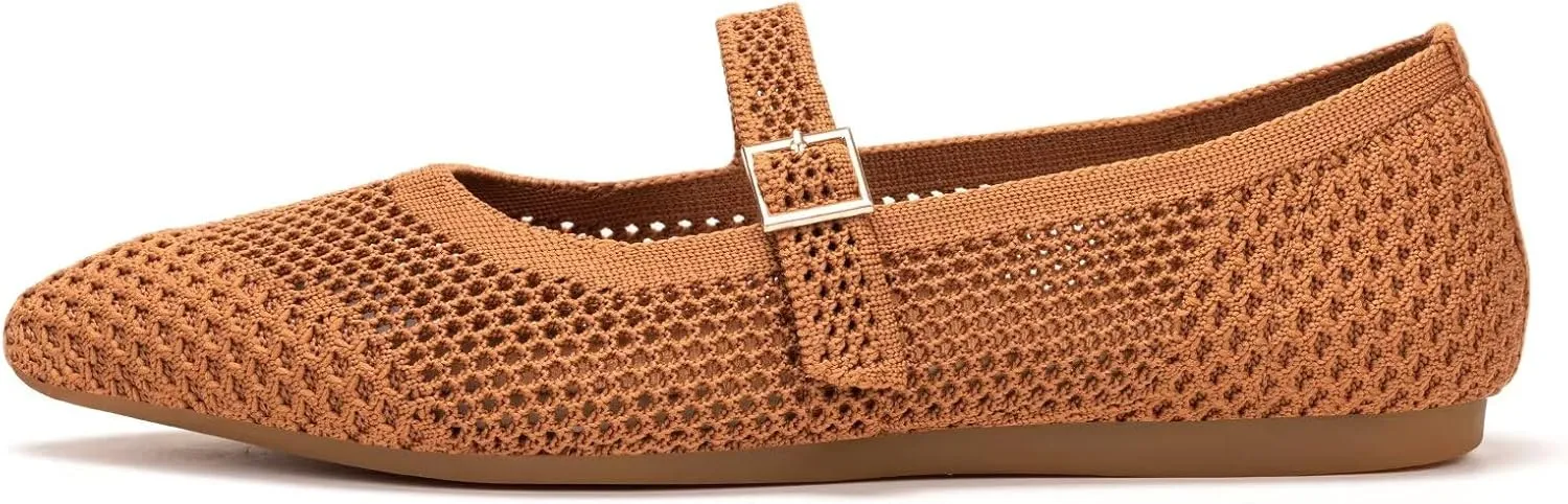 Frank Mully Women's Mesh Flats Mary Jane Shoes Pointed Toe Lightweight with Adjustable Instep Strap Knit Flat Shoes for Women Dressy Casual Washable Walking Shoes