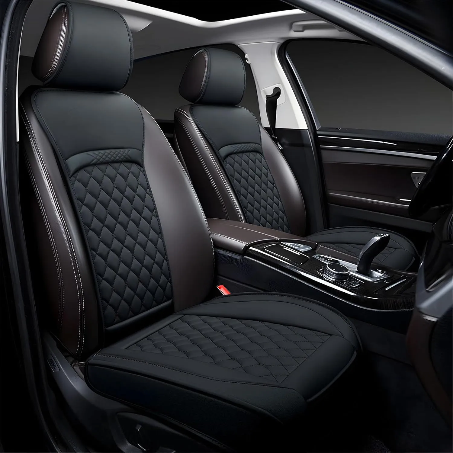Front Car Seat Covers for Land Rover,Leather Waterproof Seat Protector Custom Fit Land Rover Defender Discovery Range Rover Evoque Sport Velar,2 Pack,Black