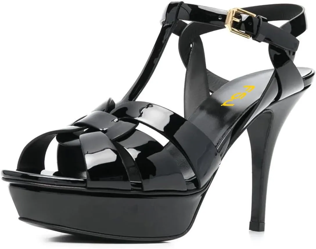 FSJ Women Comfort Platform Stiletto High Heel Ankle Strap Sandals Open Toe Sexy Strappy Slingback Wedding Party Shoes Size 4-16 US
